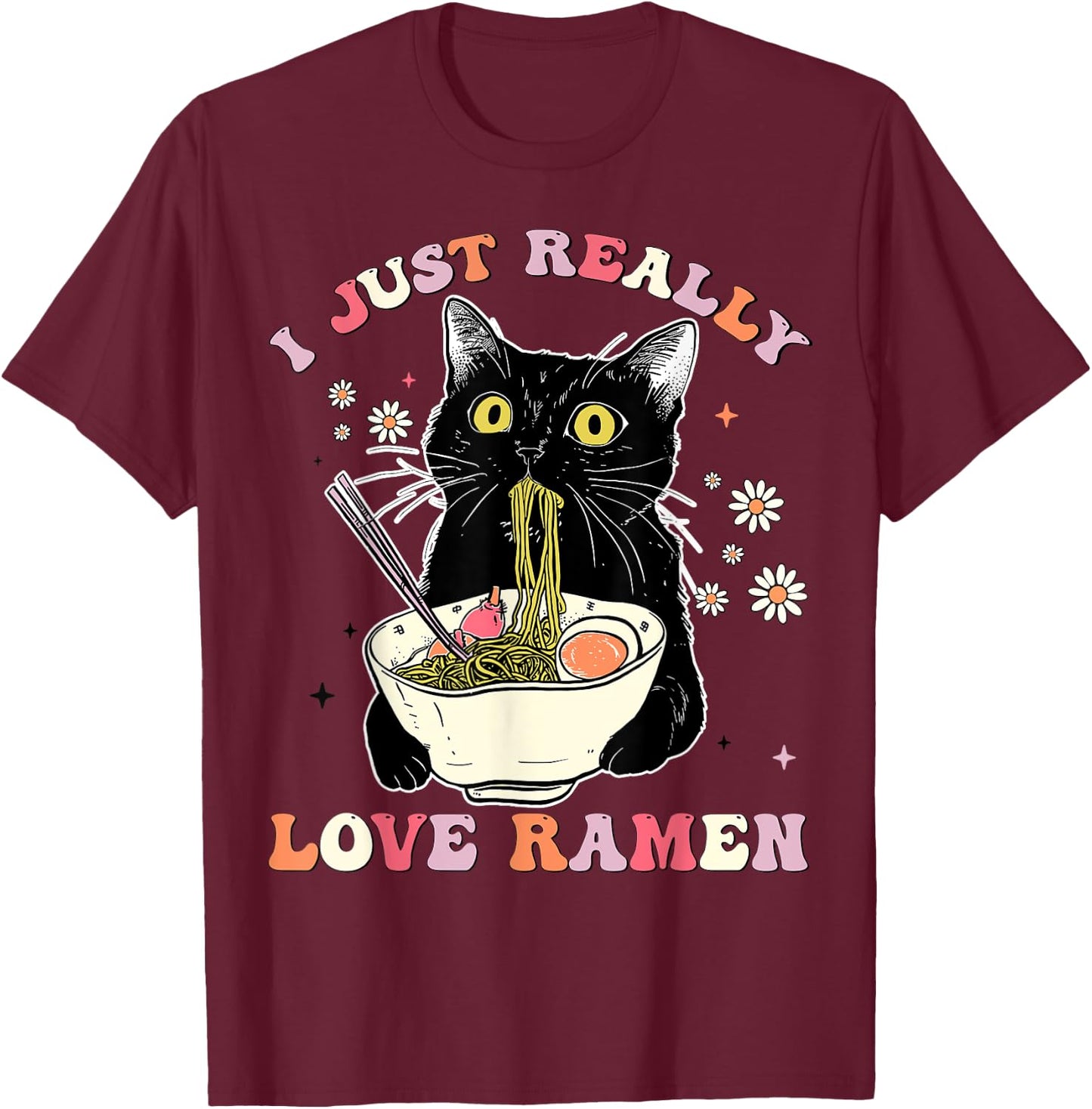 Ramen Cat Anime Kawaii Clothes Otaku Clothing Manga T-Shirt - T-Shirt | Maroon
