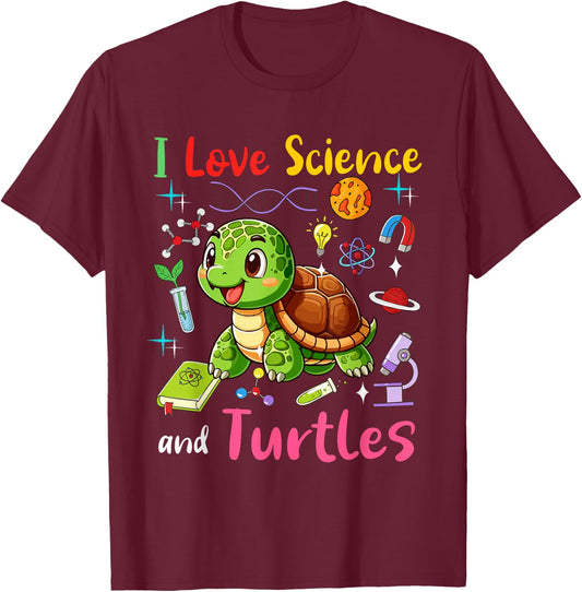 Love Science And Turtles Matching Teacher Student Lover T-Shirt - T-Shirt | Maroon