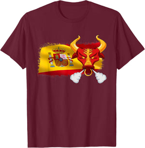 Bullfighting Spain Flag for Bulls running Lovers T-Shirt - T-Shirt | Maroon