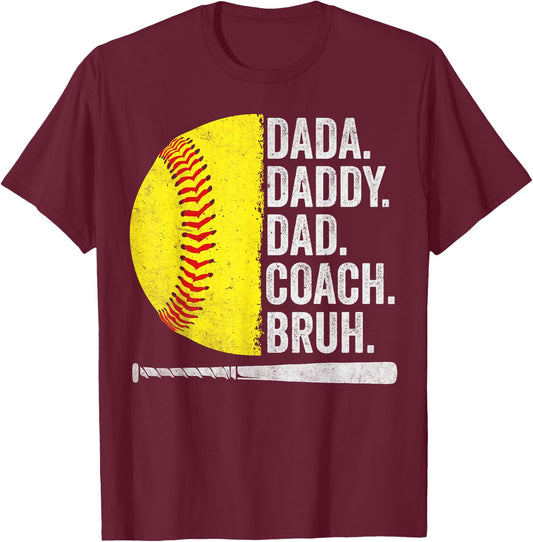 Softball Coach Dad Fathers Day Funny Softball Dads Humor T-Shirt - T-Shirt | Maroon