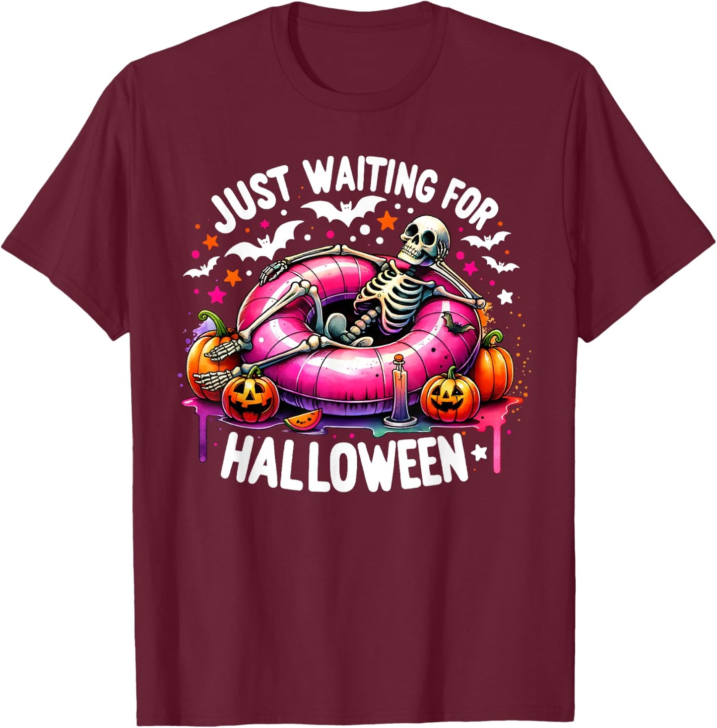 Summer Skeleton Jack O Lantern Just Waiting For Halloween Men Women Kids T-Shirt - T-Shirt | Maroon