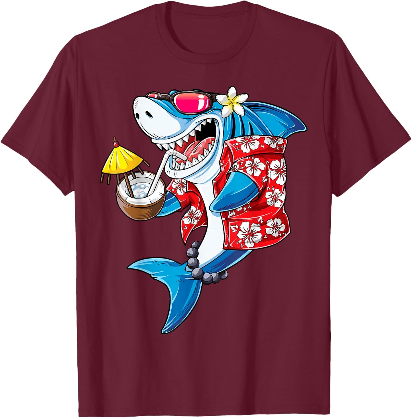 Shark Hawaiian Funny Aloha Hawaii Beach Jawsome Gifts Men T-Shirt - T-Shirt | Maroon