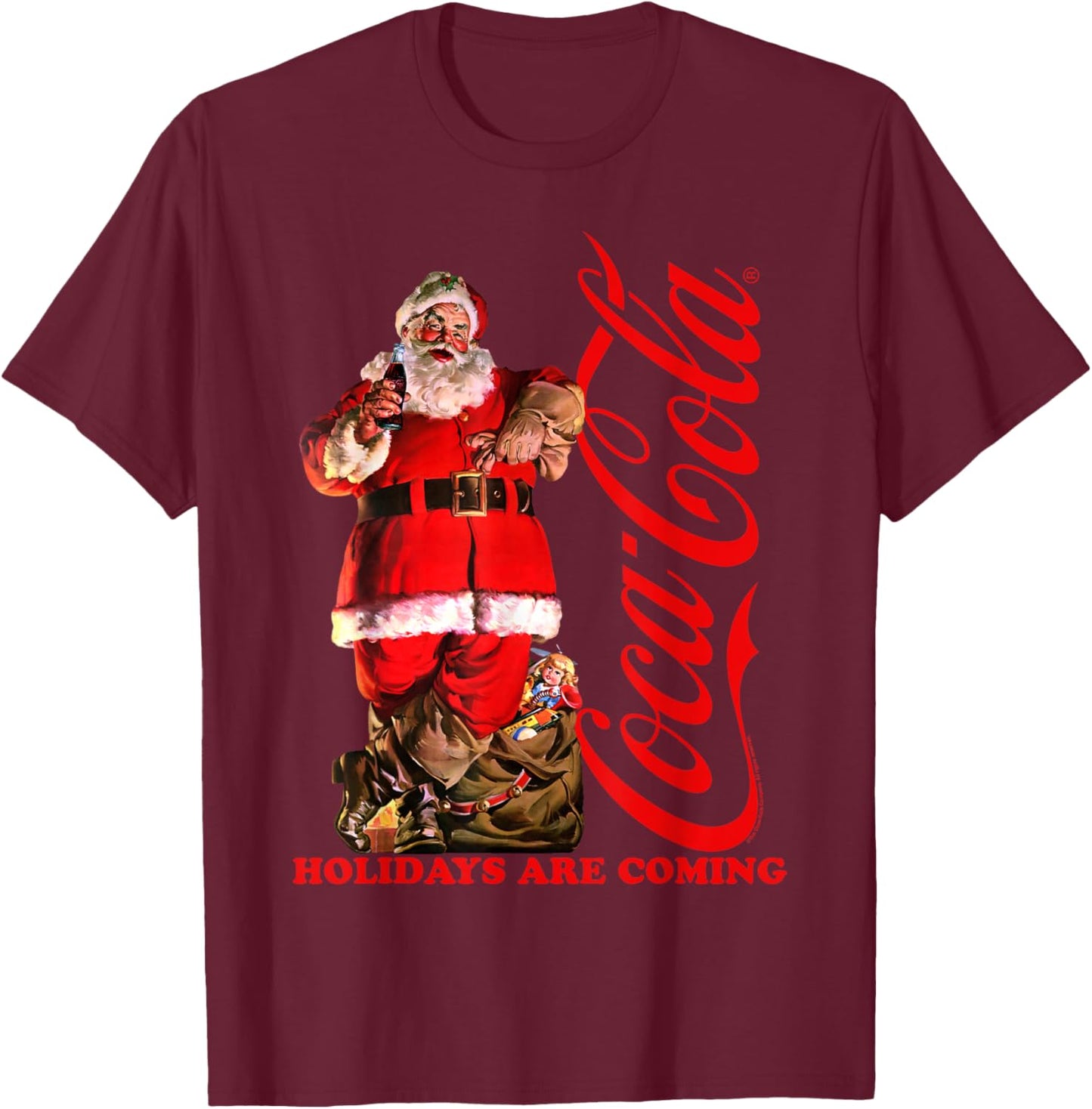 Coca Cola Christmas Holidays Are Coming Santa Lean T-Shirt - T-Shirt | Maroon
