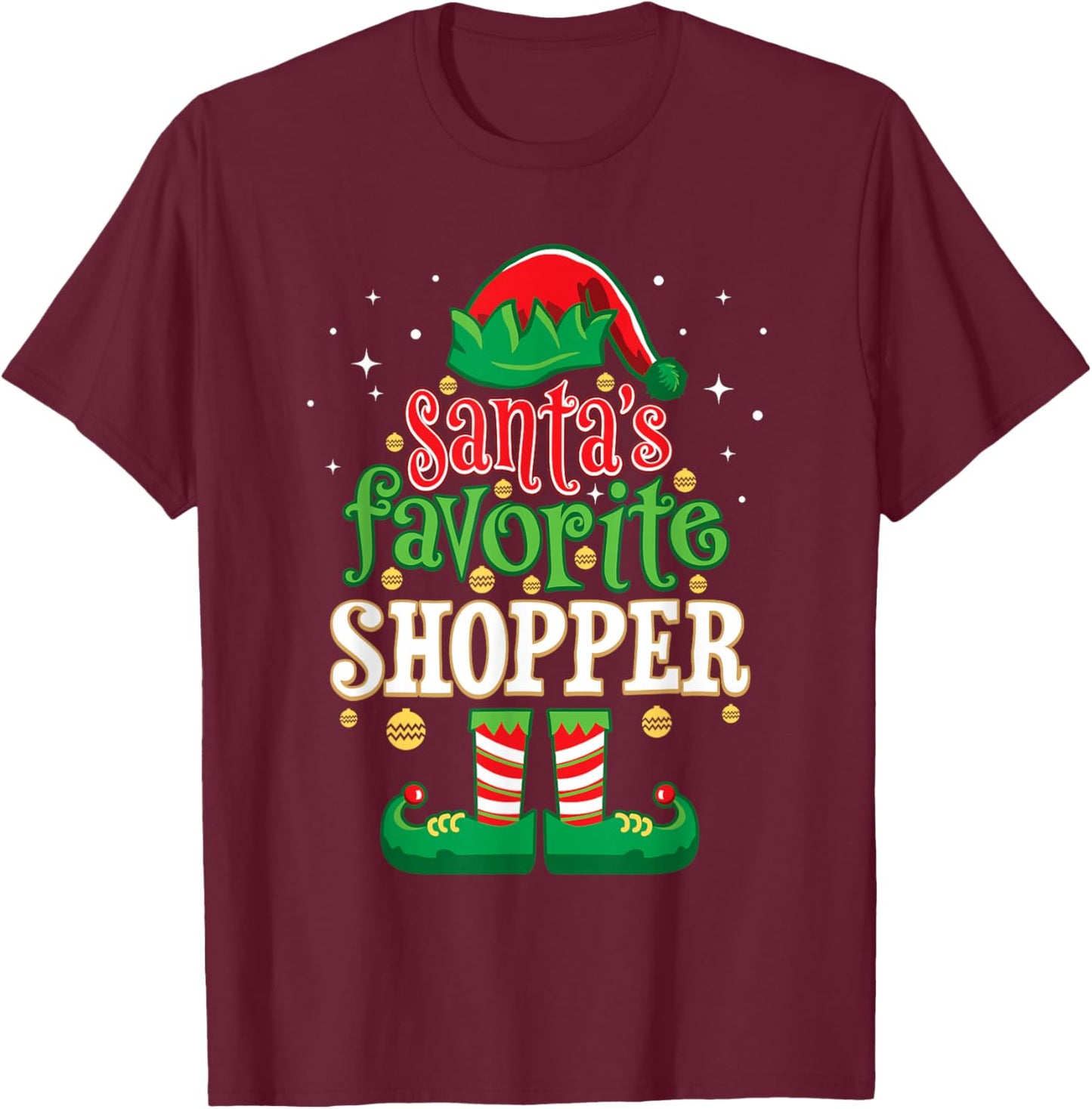 Santa's Favorite Shopper Christmas Matching Shopping T-Shirt - T-Shirt | Maroon