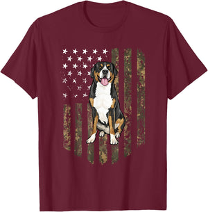 Camo American Flag Greater Swiss Mountain Dog 4th Of July T-Shirt - T-Shirt | Maroon