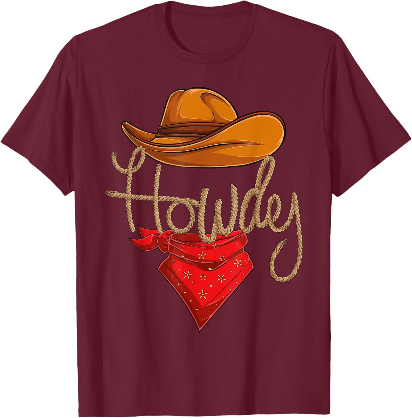 Howdy Cowboy Cowgirl Western Country Rodeo Howdy Men Boys T-Shirt - T-Shirt | Maroon