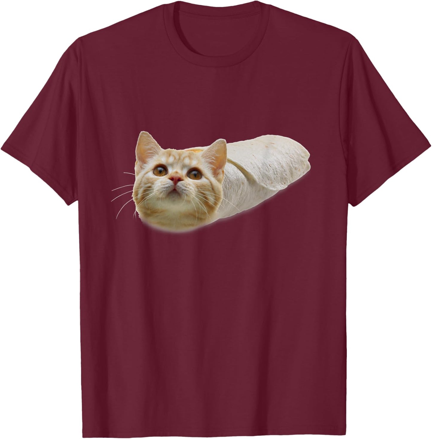 Purrito Kitty Cat in a Burrito Graphic Funny T-Shirt - T-Shirt | Maroon