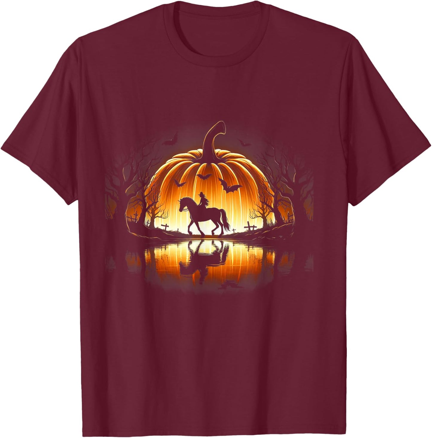 Halloween Horse Silhouette Pumpkin Costume Women Men T-Shirt - T-Shirt | Maroon