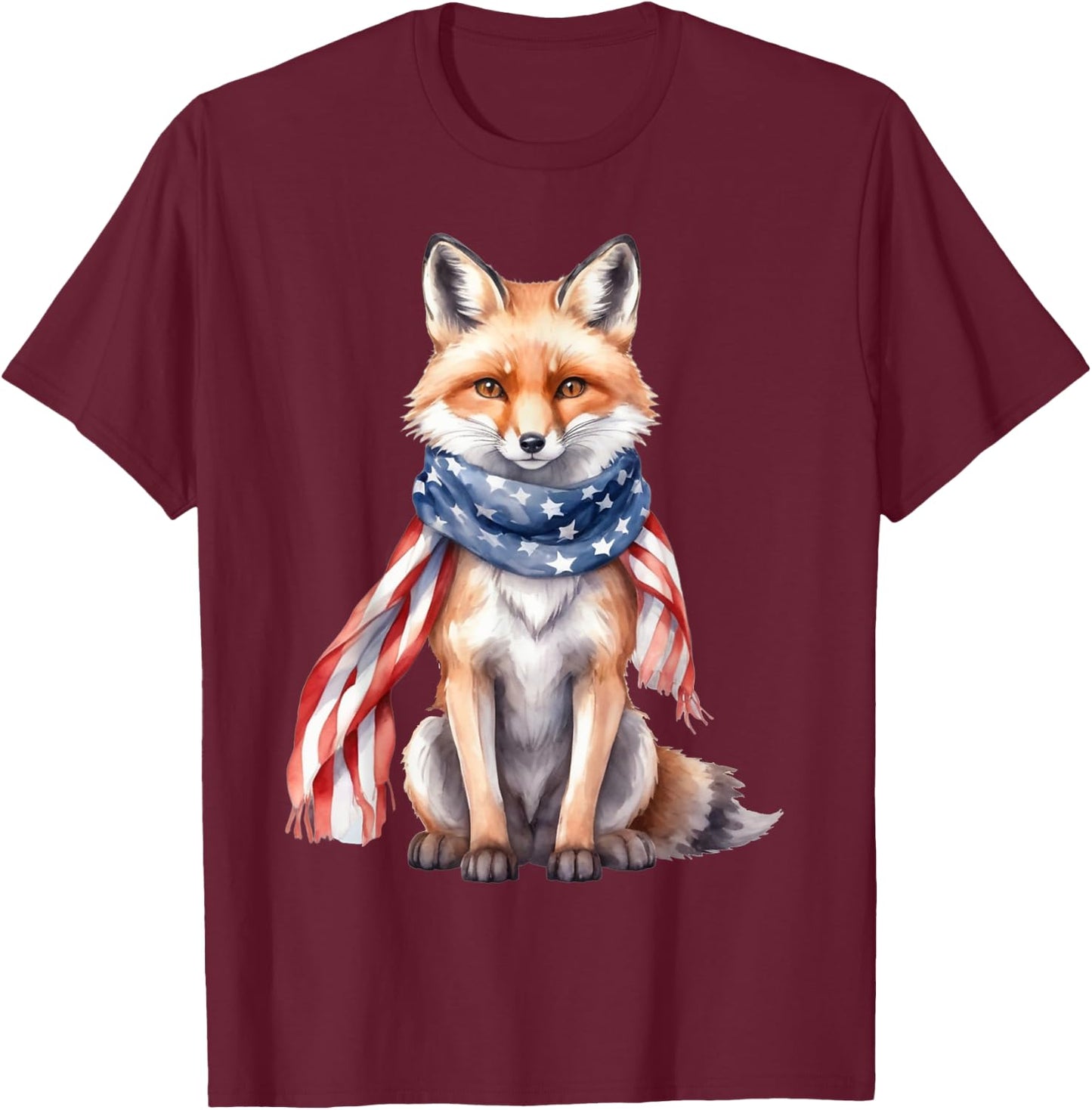 Fox 4th of July American Flag Fox Animal Patriotic Kids Men T-Shirt - T-Shirt | Maroon