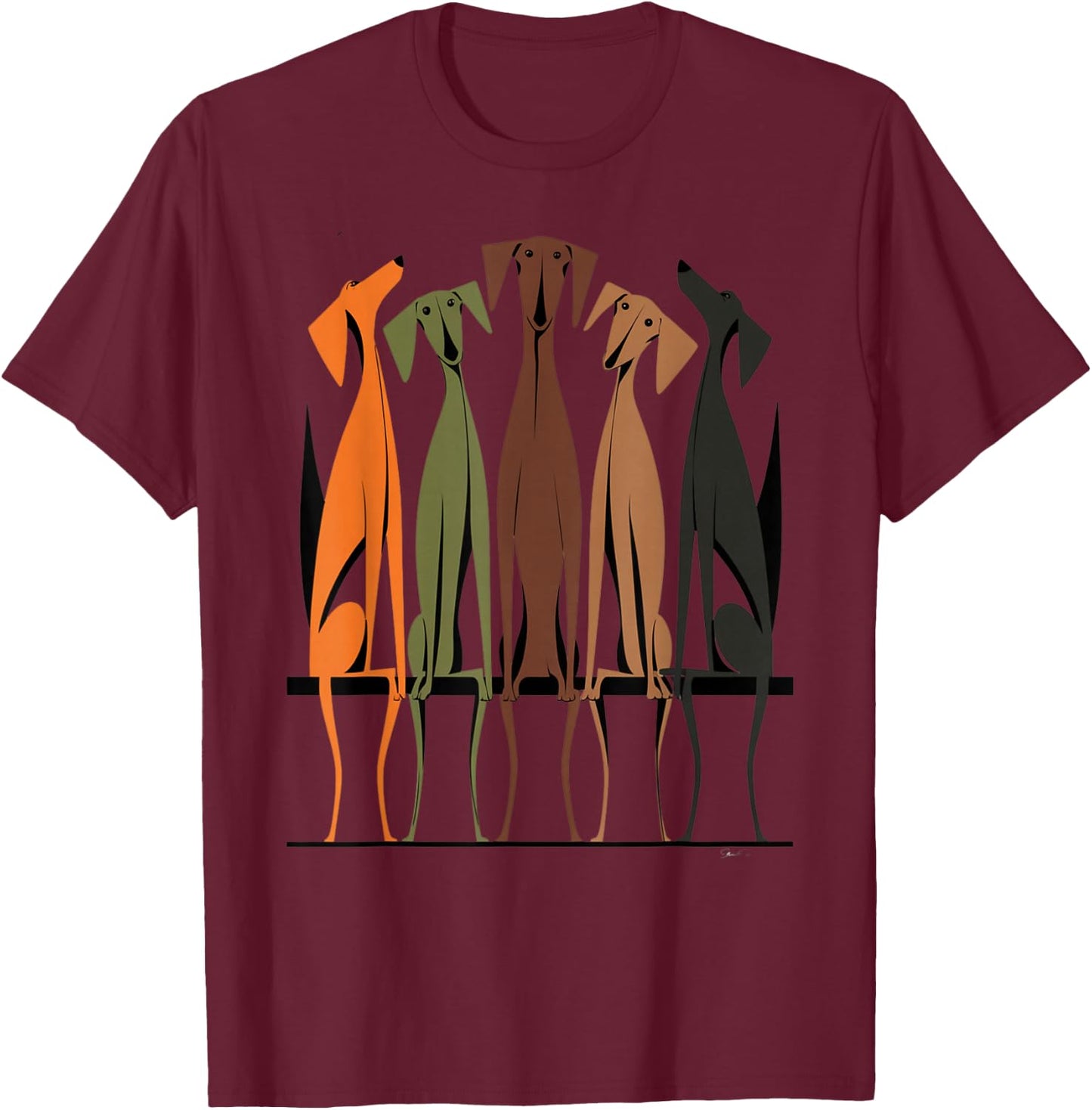Vintage Retro Mid-Century Long Neck Dogs 50s 60s Style T-Shirt - T-Shirt | Maroon