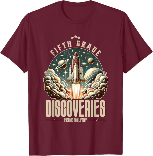 Fifth Grade Back To School Space Rocket Astronaut T-Shirt - T-Shirt | Maroon