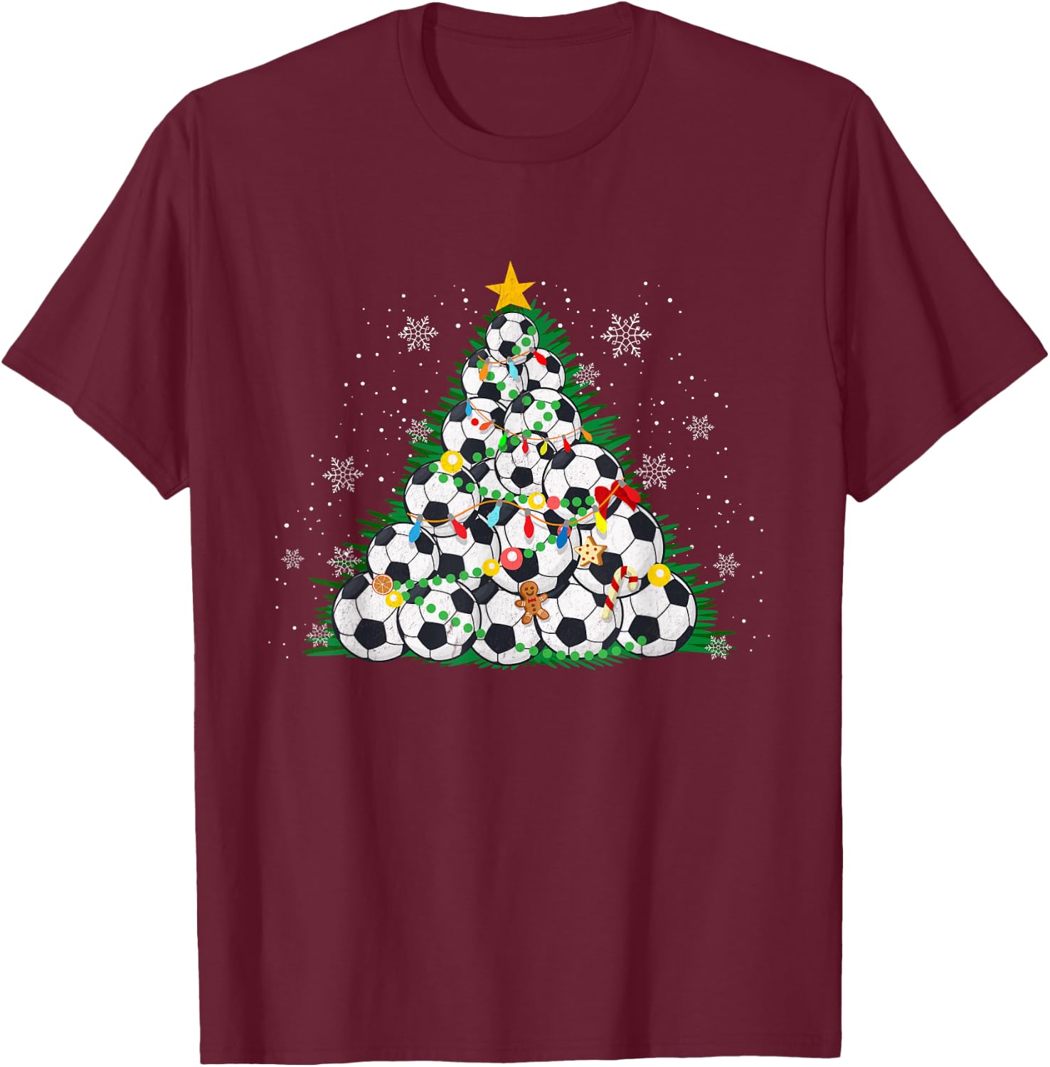 Funny Soccer Christmas Tree Lights Sport Fan Kids Boys Men T-Shirt - T-Shirt | Maroon