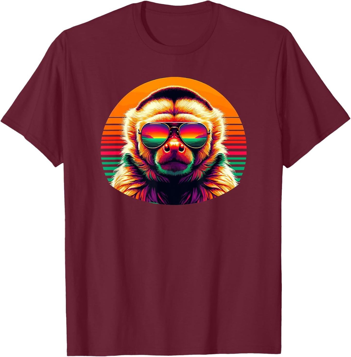 Retro Sunset Sunglasses Capuchin Monkey T-Shirt - T-Shirt | Maroon