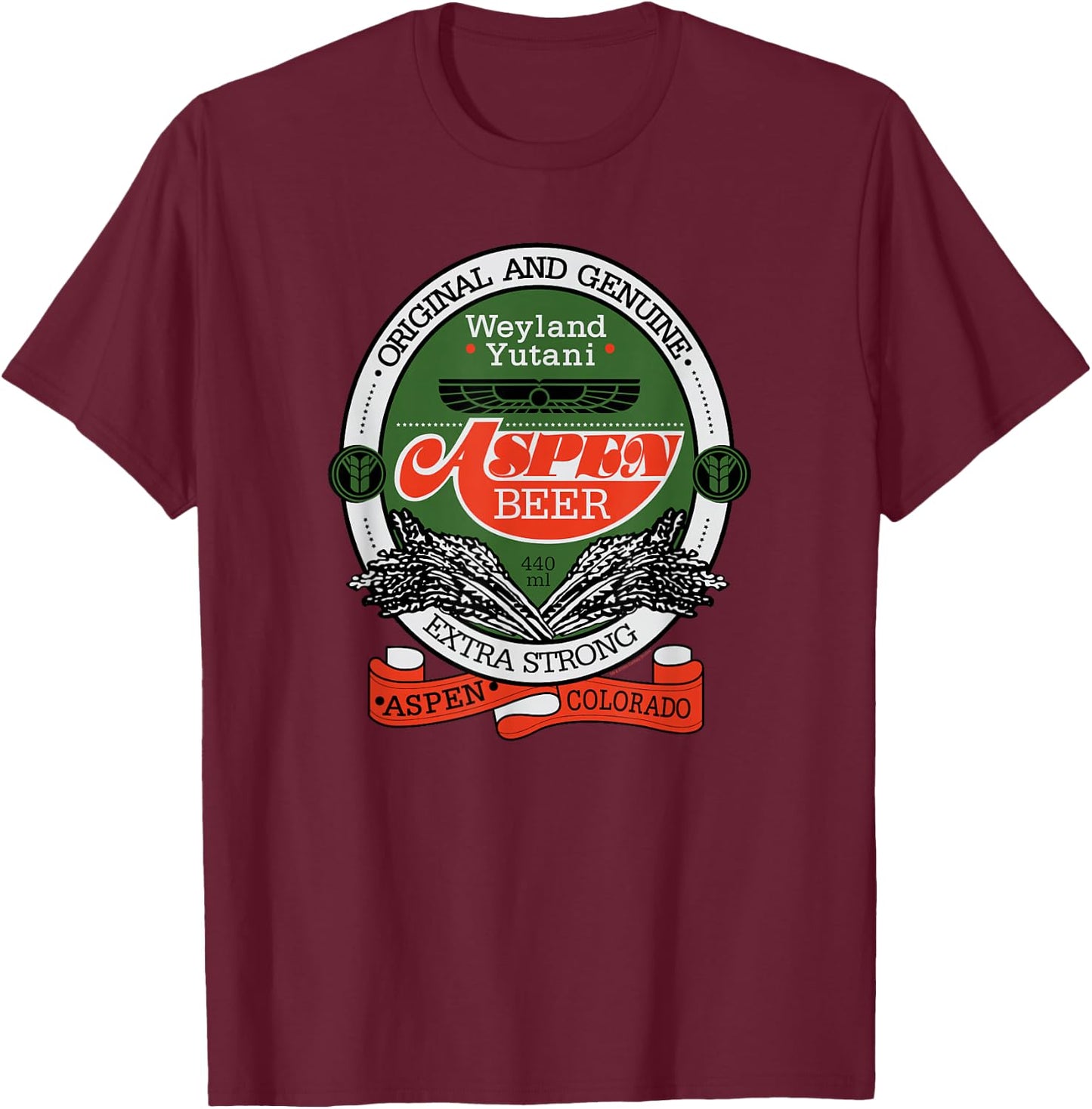Alien: Romulus Weyland-Yutani Aspen Beer Logo T-Shirt - T-Shirt | Maroon