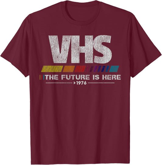 Vintage 80s video cassette tape VHS The Future Is Here T-Shirt - T-Shirt | Maroon