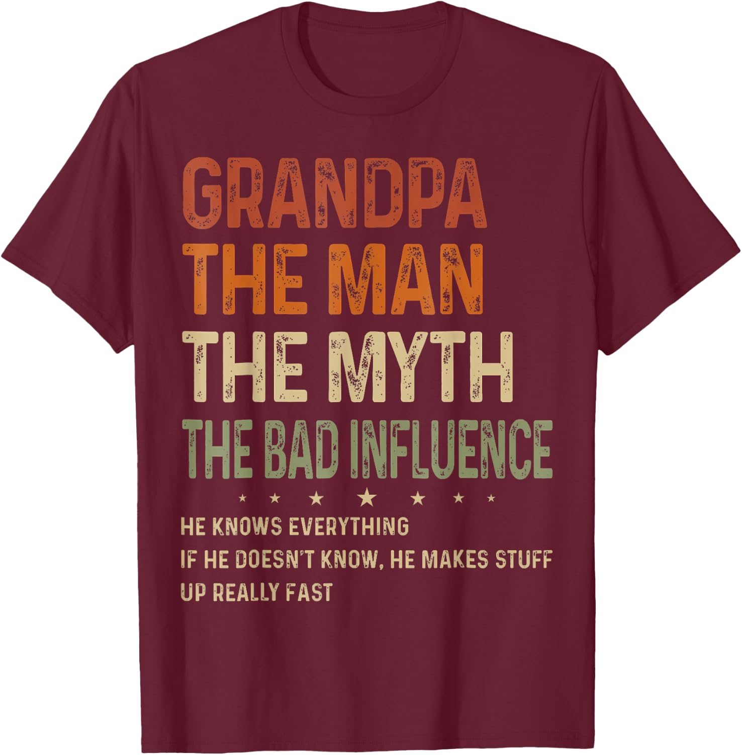 Grandpa The Man The Myth The Bad Influence Fathers Day T-Shirt - T-Shirt | Maroon