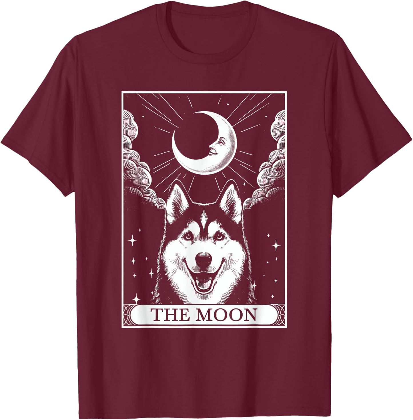 Tarot Card Vintage Crescent Moon Siberian Husky Dog Mom T-Shirt - T-Shirt | Maroon