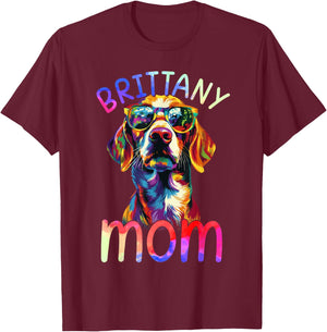 Brittany Mom Colorful Pop Art Brittany Dog T-Shirt - T-Shirt | Maroon