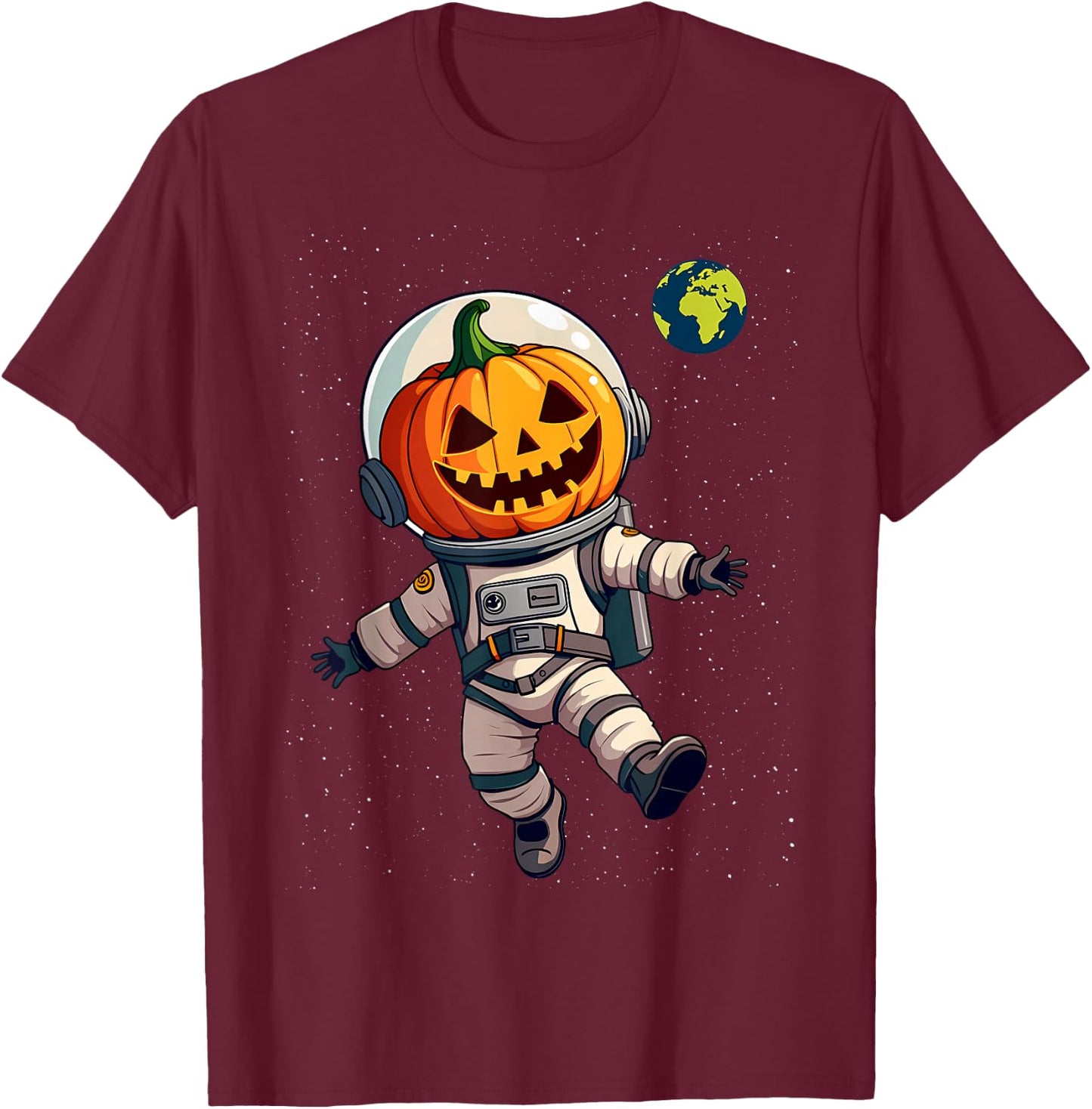Austronaut Jack O Lantern Space Carved Pumpkin Halloween T-Shirt - T-Shirt | Maroon