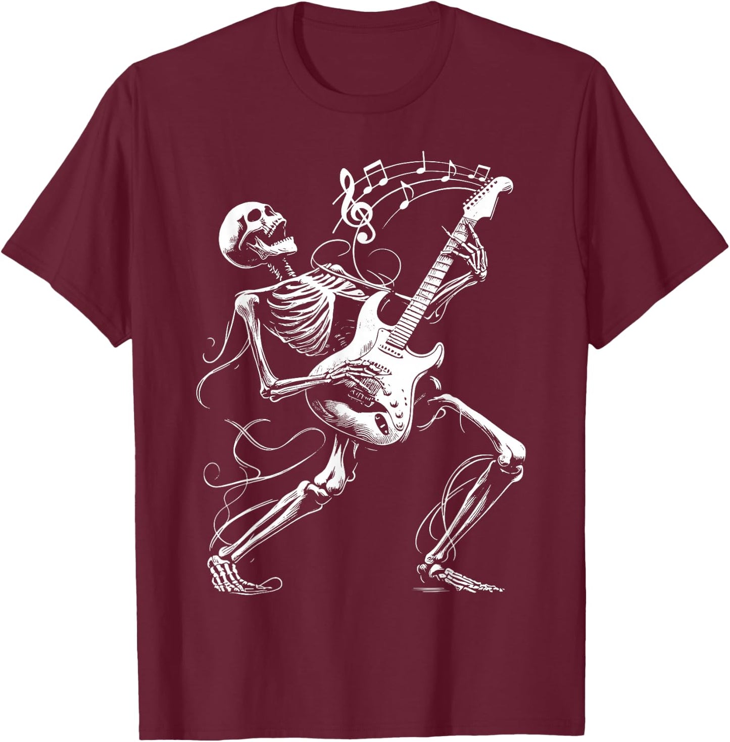 Skeleton Playing Guitar Music Gifts Women Rock Band T-Shirt - T-Shirt | Maroon