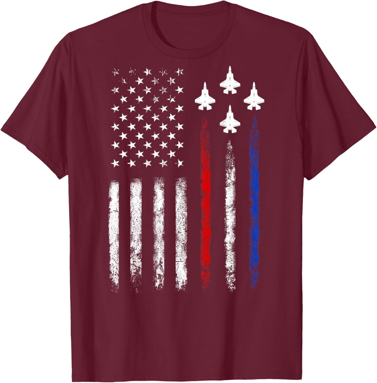 (On Back) Patriotic Shirts USA Flag Fighter Jet 4th of July T-Shirt - T-Shirt | Maroon