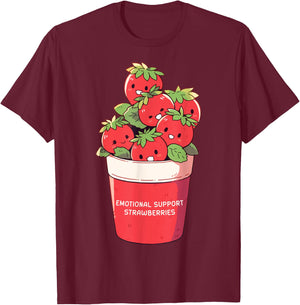 Emotional Support Strawberries Cute Kawaii Fruit Cup T-Shirt - T-Shirt | Maroon