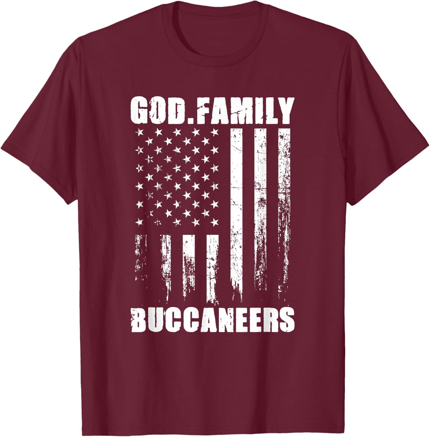 God. Family. Buccaneers. Vintage USA Flag T-Shirt - T-Shirt | Maroon