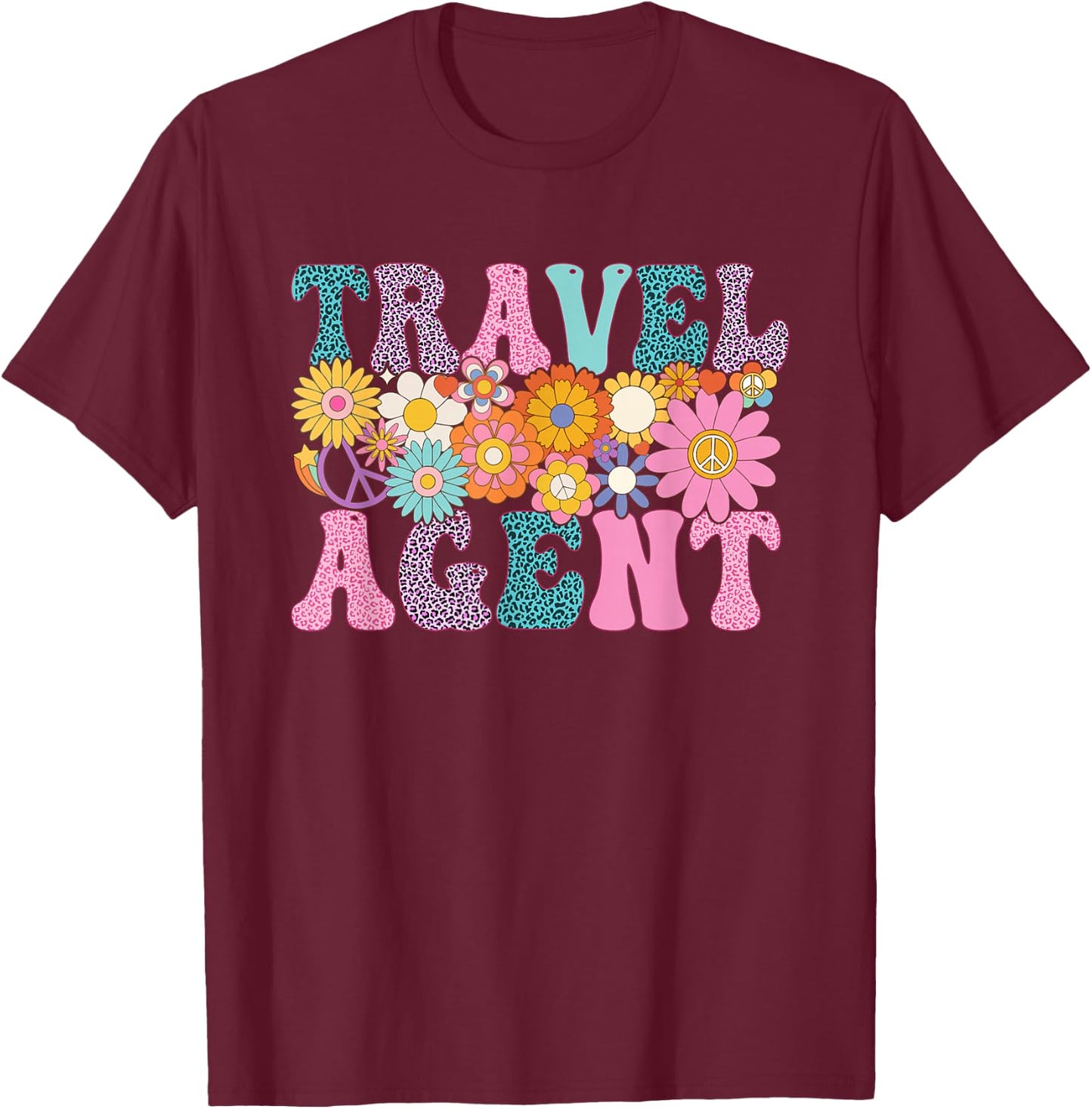 Travel Agent Week Groovy Leopard Appreciation Day T-Shirt - T-Shirt | Maroon