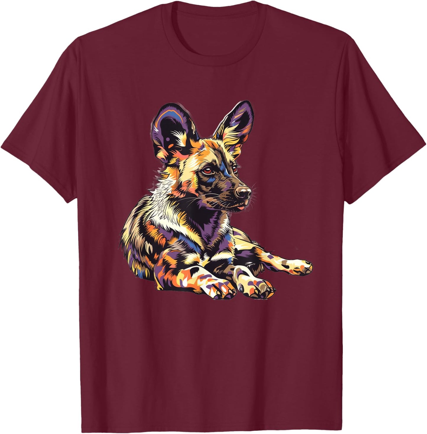 African Wild Dog Under A Rainbow T-Shirt - T-Shirt | Maroon