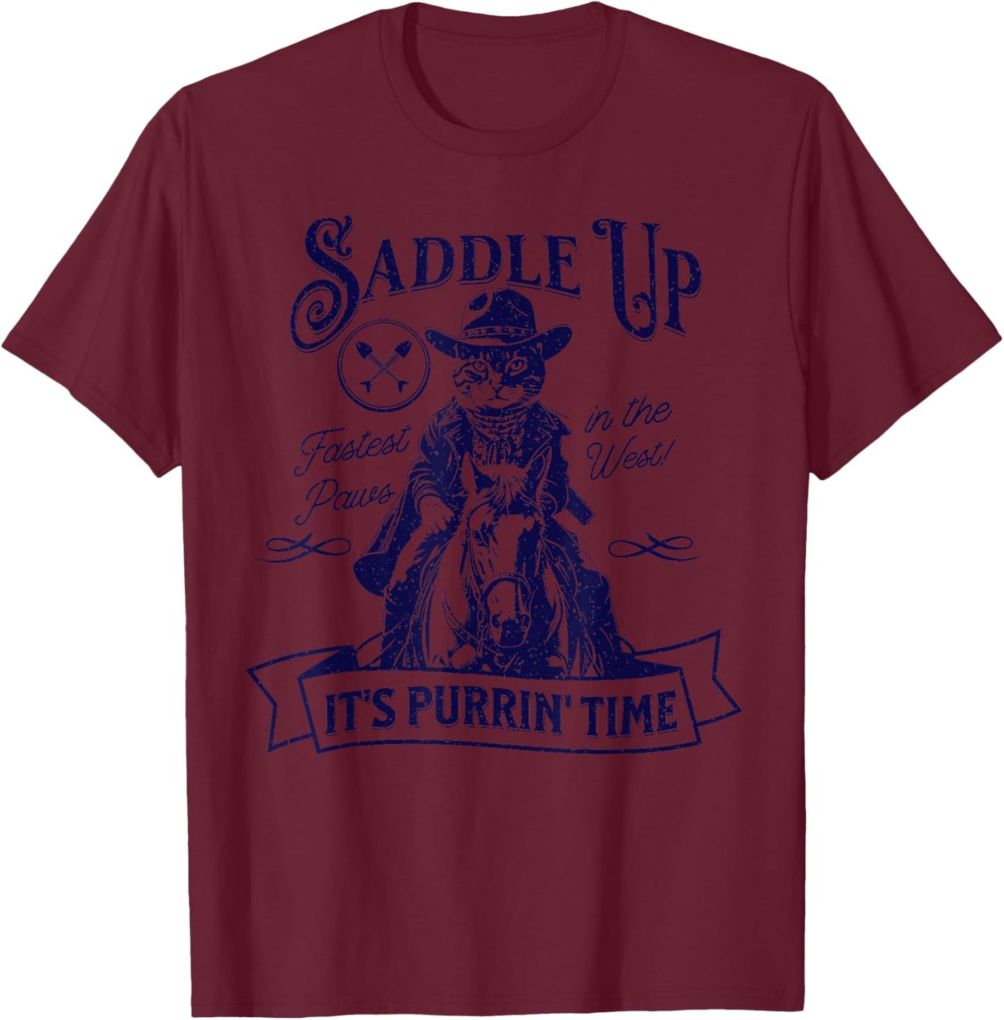 Cat Cowboy Retro Vintage T-Shirt - T-Shirt | Maroon