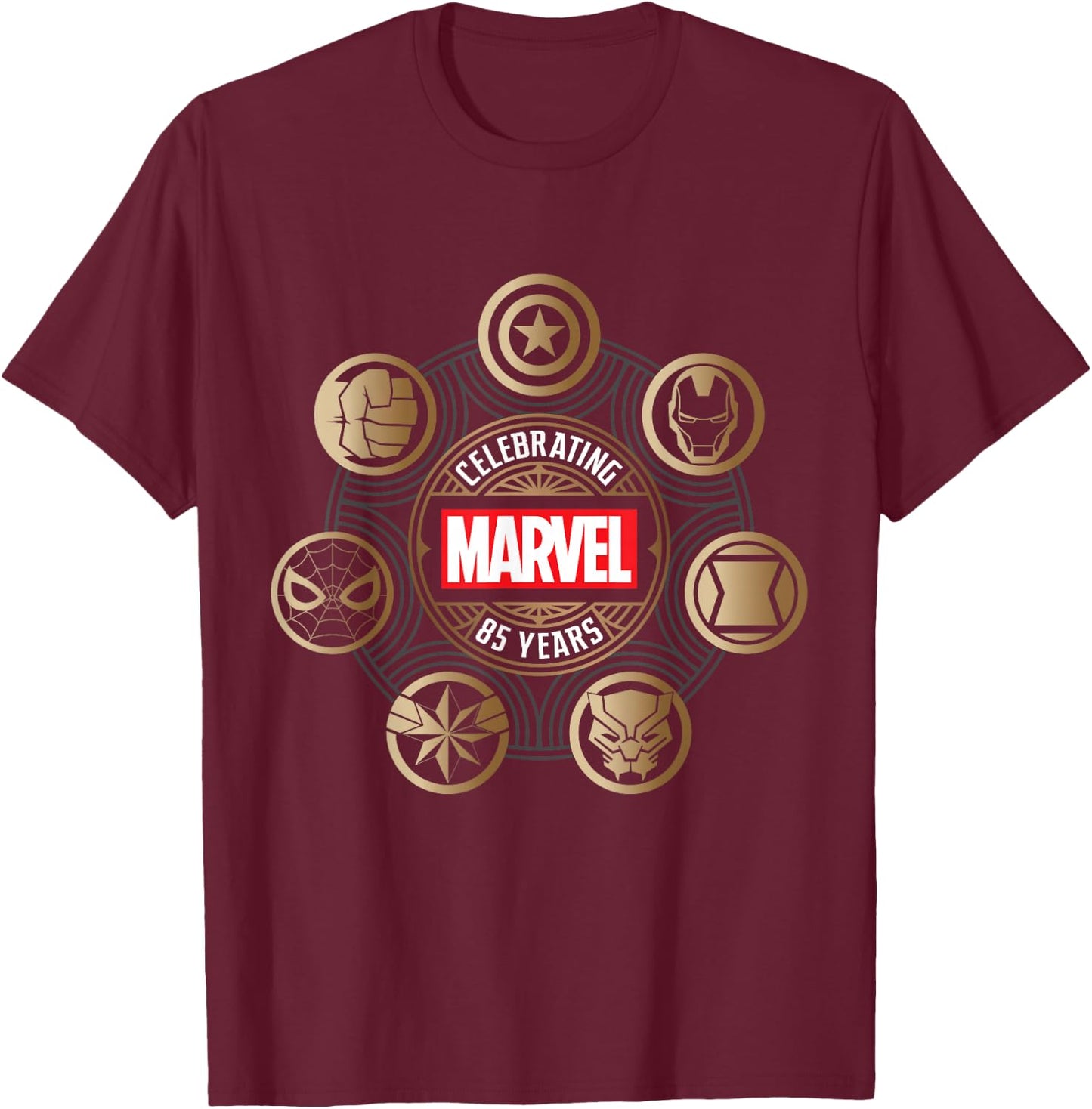Marvel 85th Anniversary Hero Icons Celebrating 85 Years T-Shirt - T-Shirt | Maroon