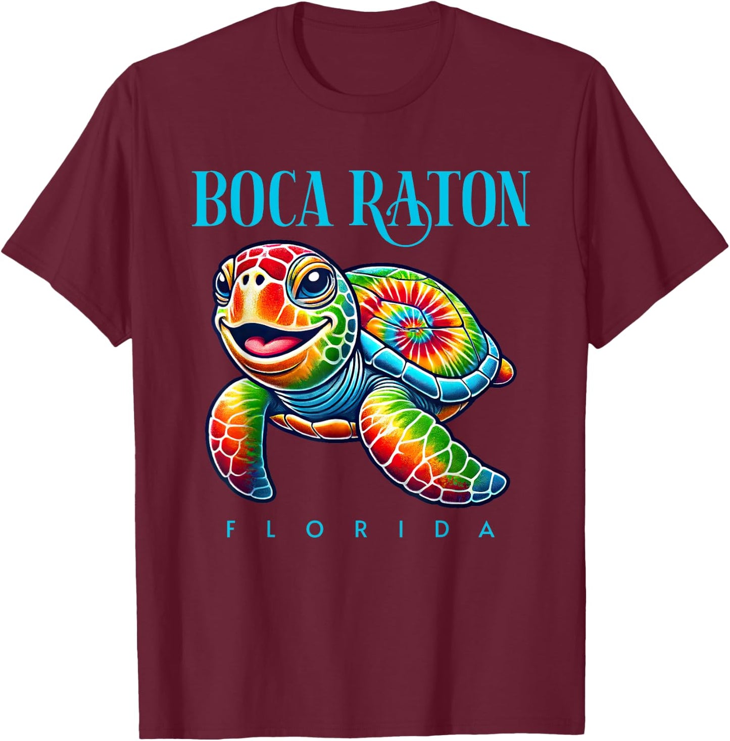Boca Raton Florida Smiling Tie Dye Sea Turtle T-Shirt - T-Shirt | Maroon