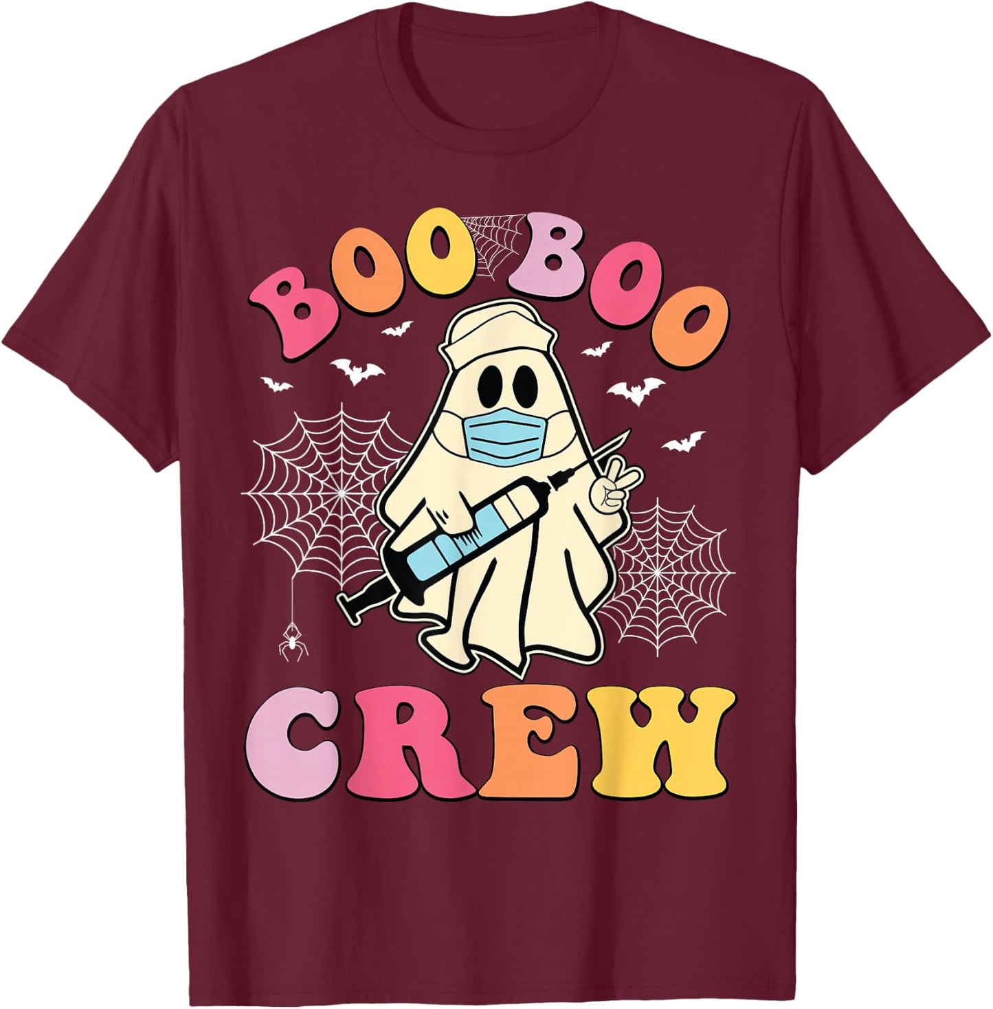 Groovy Boo Crew Nurse Funny Ghost Women Halloween Nurse T-Shirt - T-Shirt | Maroon