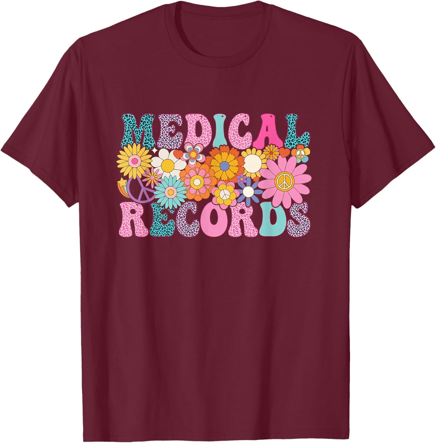 Medical Records Week Groovy Leopard Appreciation Day Women T-Shirt - T-Shirt | Maroon