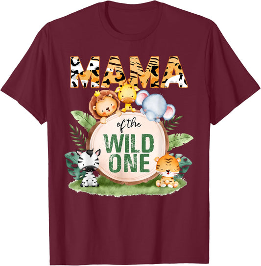 Mama Of The Wild One 1st Birthday Safari Family Matching T-Shirt - T-Shirt | Maroon