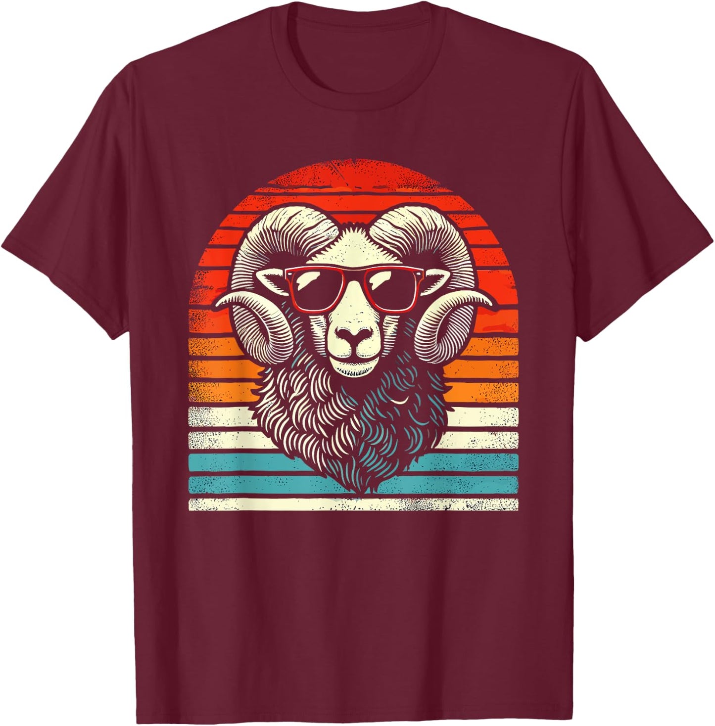 Retro Ram in Sunglasses Men Women Kids Novelty Funny Ram T-Shirt - T-Shirt | Maroon