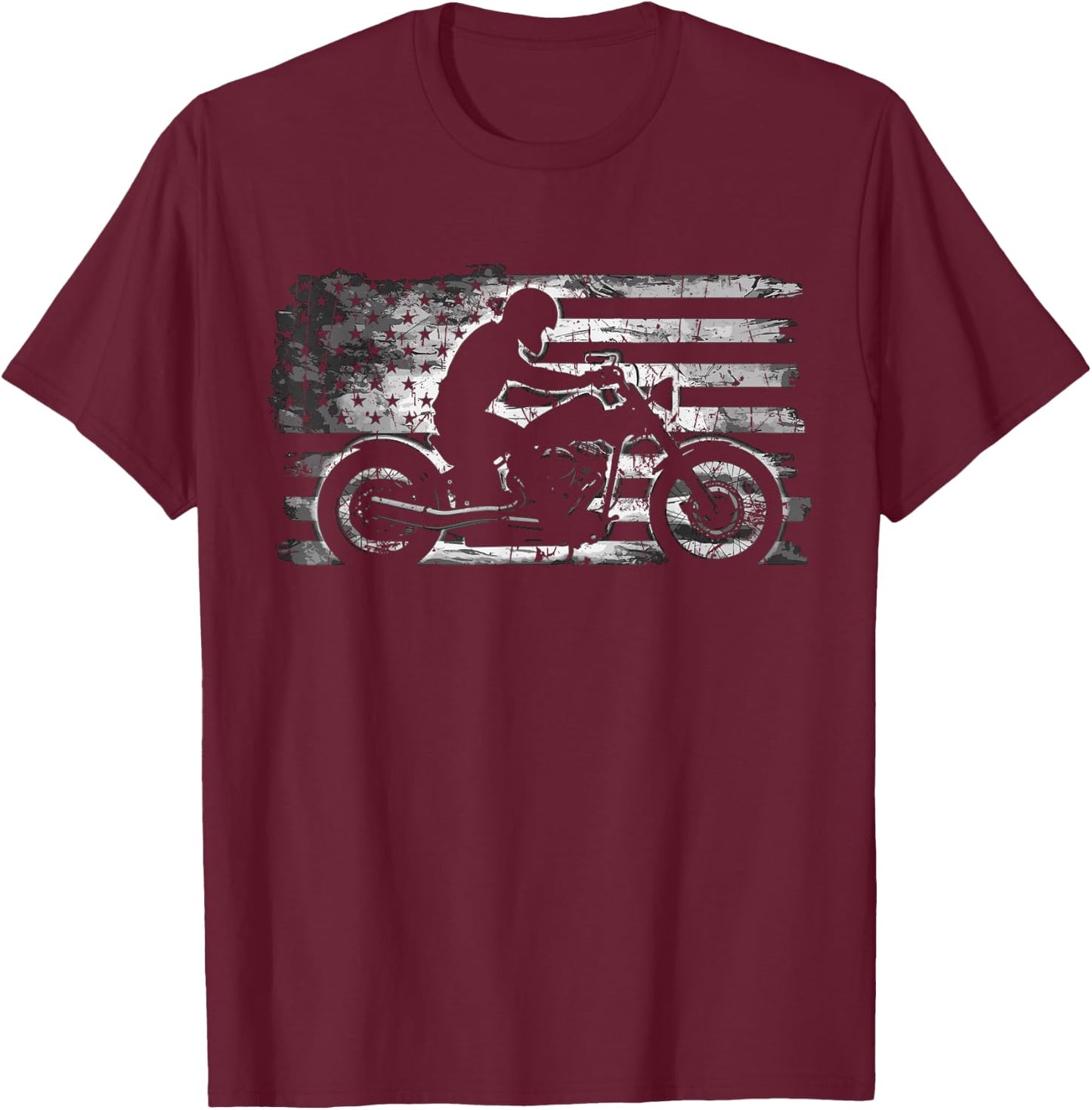 Motorcycle USA Flag American T-Shirt - T-Shirt | Maroon