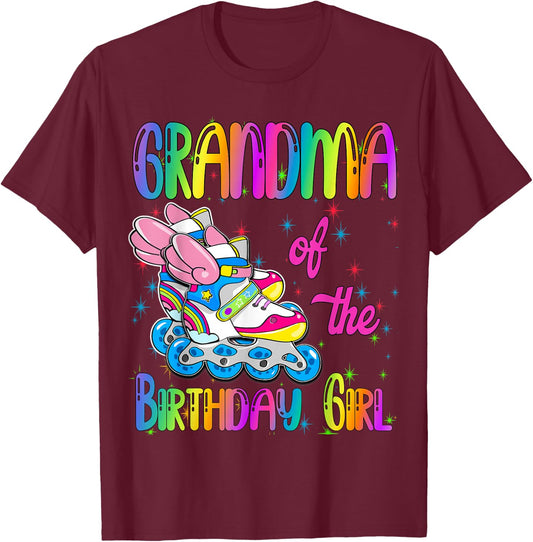 Grandma of the Birthday girl Rolling skate Family Party T-Shirt - T-Shirt | Maroon