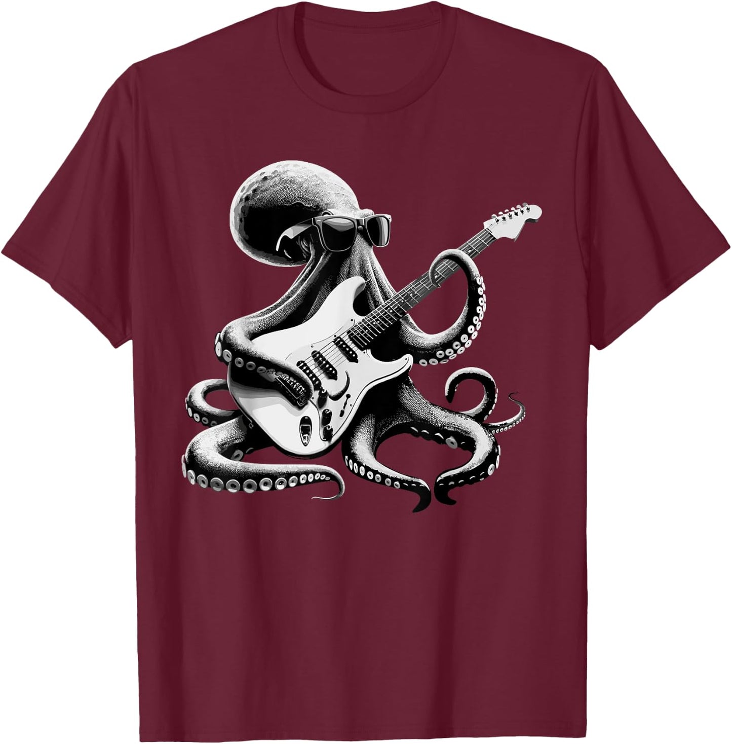 Guitar Octopus Novelty Rock Music Band Concert Funny Guitar T-Shirt - T-Shirt | Maroon