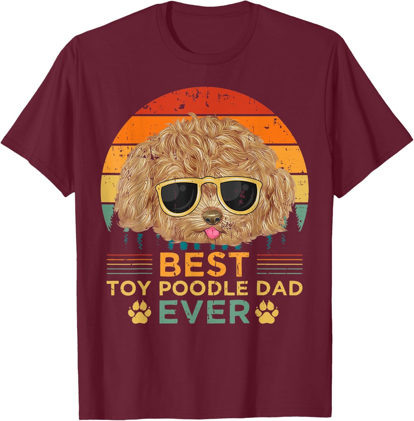Retro Vintage Sunset Best Toy Poodle Dad Father's Day T-Shirt - T-Shirt | Maroon