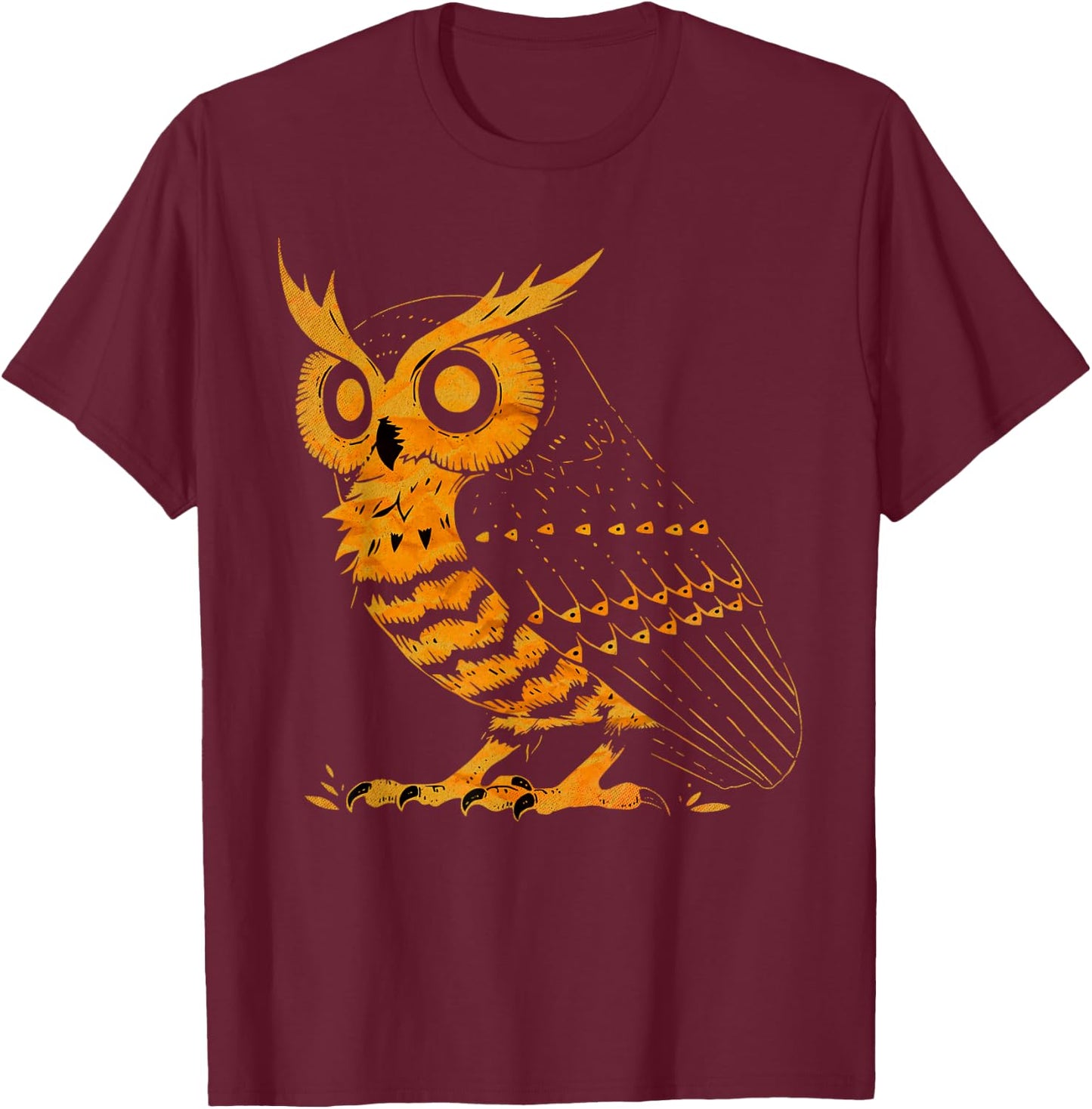 Cute Retro Aesthetic Orange Bird Head Nocturnal Owl Lover T-Shirt - T-Shirt | Maroon