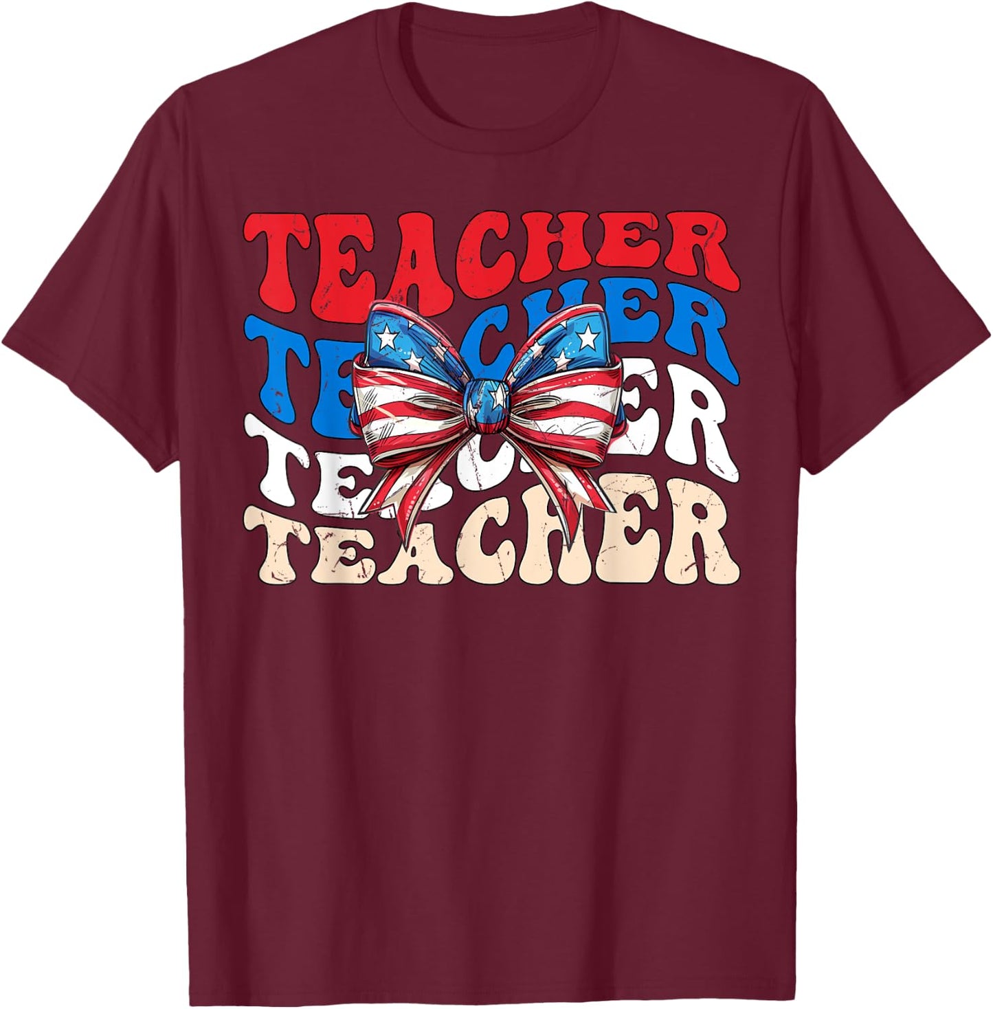 Groovy Teacher American flag 4th of July USA funny Teacher Men T-Shirt - T-Shirt | Maroon