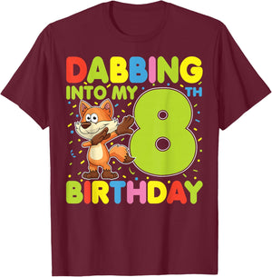Dabbing Into My 8th Birthday Fox Eight Years Old Boys Girls T-Shirt - T-Shirt | Maroon