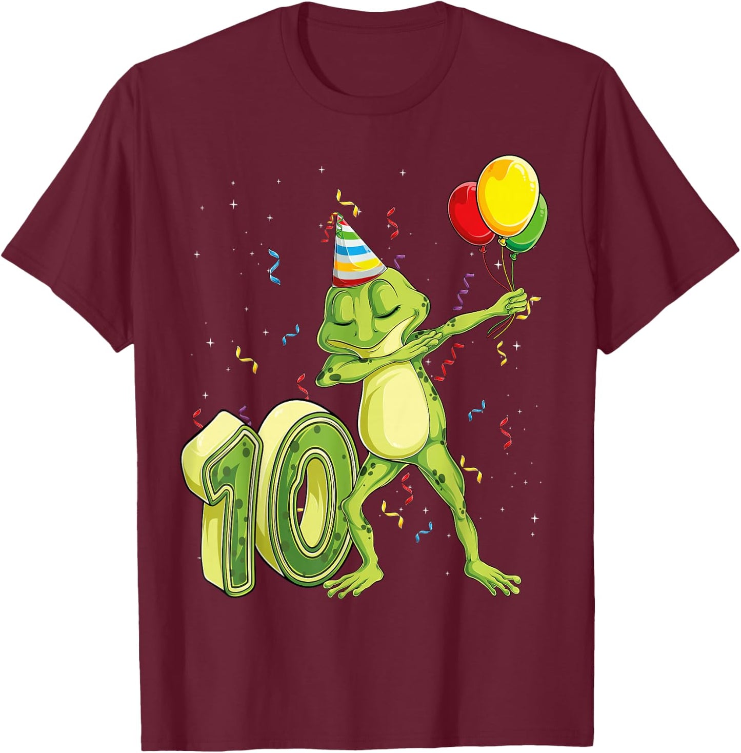 Funny Dab Frog 10th Birthday Ten 10 Years Old Bday Kids Boys T-Shirt - T-Shirt | Maroon