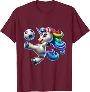 Cute Soccer Player Unicorn T-Shirt - T-Shirt | Maroon