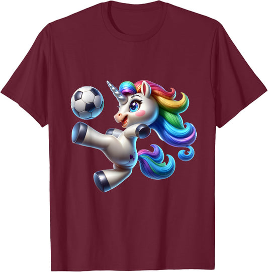 Cute Soccer Player Unicorn T-Shirt - T-Shirt | Maroon