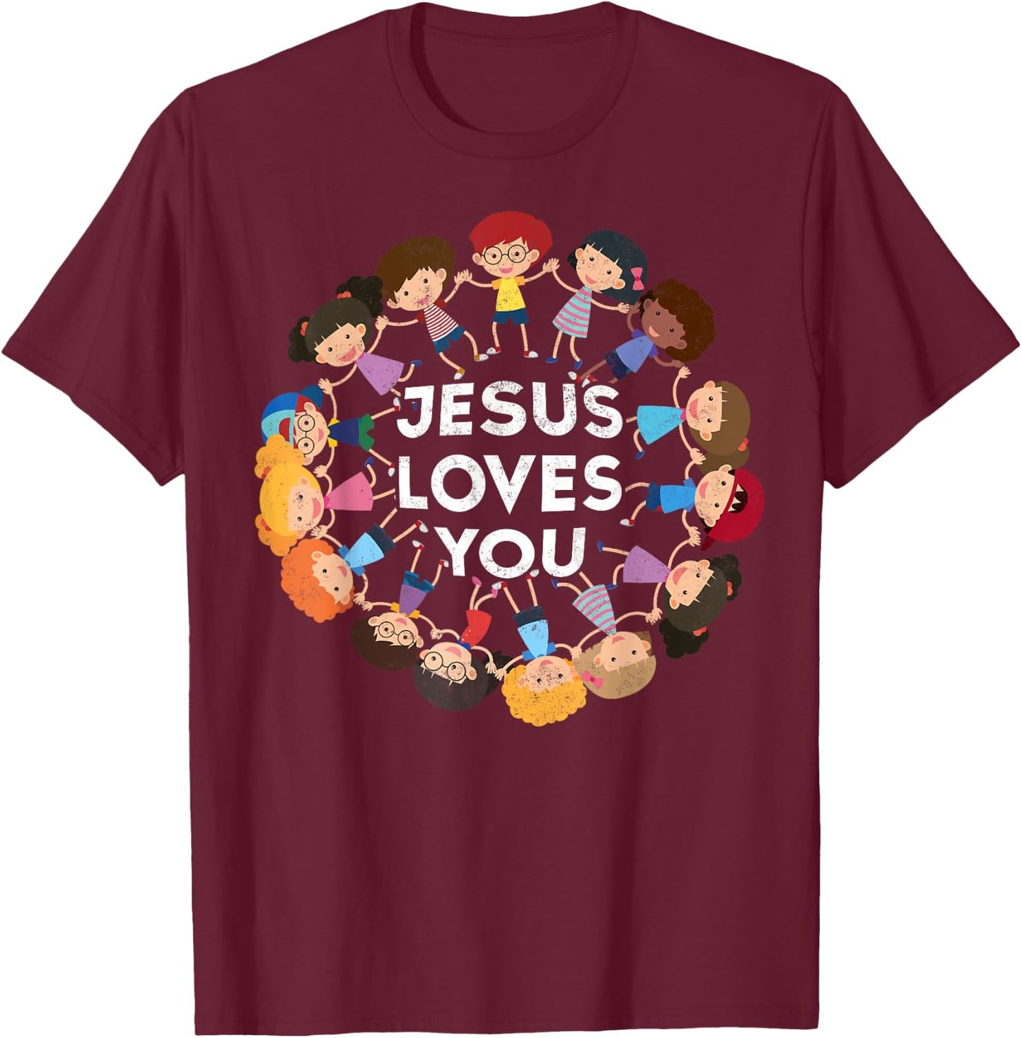 Jesus Loves You Christian Kids Jesus Christ Bible Lover T-Shirt - T-Shirt | Maroon