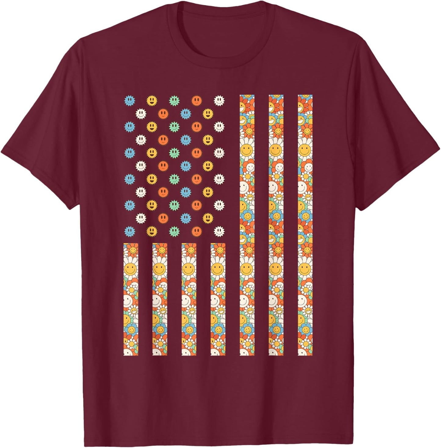 Hippy USA Outfit American Flag Hippie 1960s 1970s USA Groovy T-Shirt - T-Shirt | Maroon