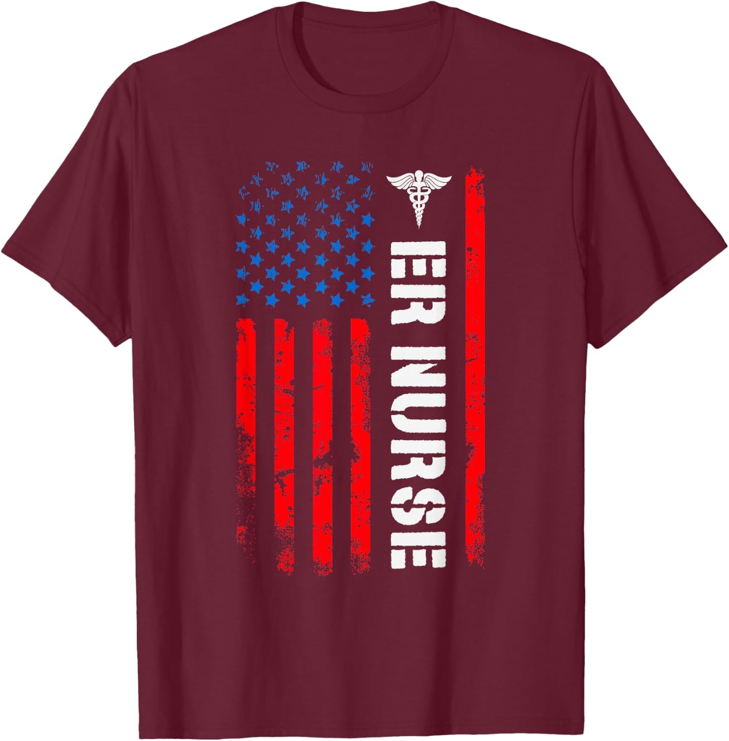 Patriotic ER Nurse Shirt Retro American Flag 4th of July RN T-Shirt - T-Shirt | Maroon