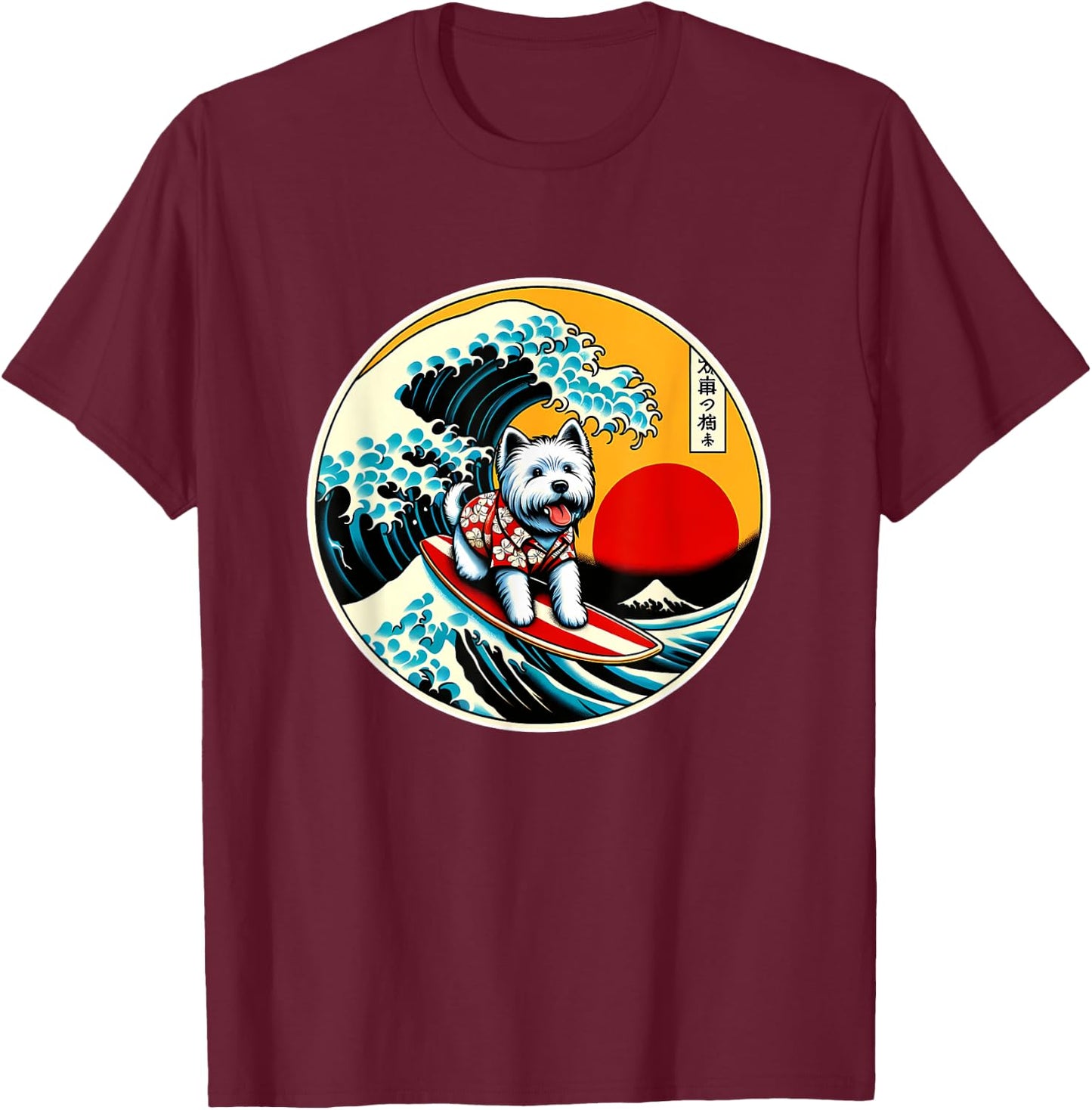 Great Wave Kanagawa Westie dog Surfing Women Kids T-Shirt - T-Shirt | Maroon